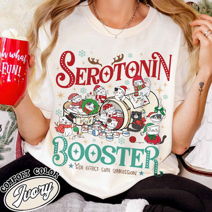 Serotonin Booster Cat Shirt, Cat and Serotonin Shirt, Christmas Cat Shirt, Mental Health Christmas Shirt, Cats and Mental Health Shirt