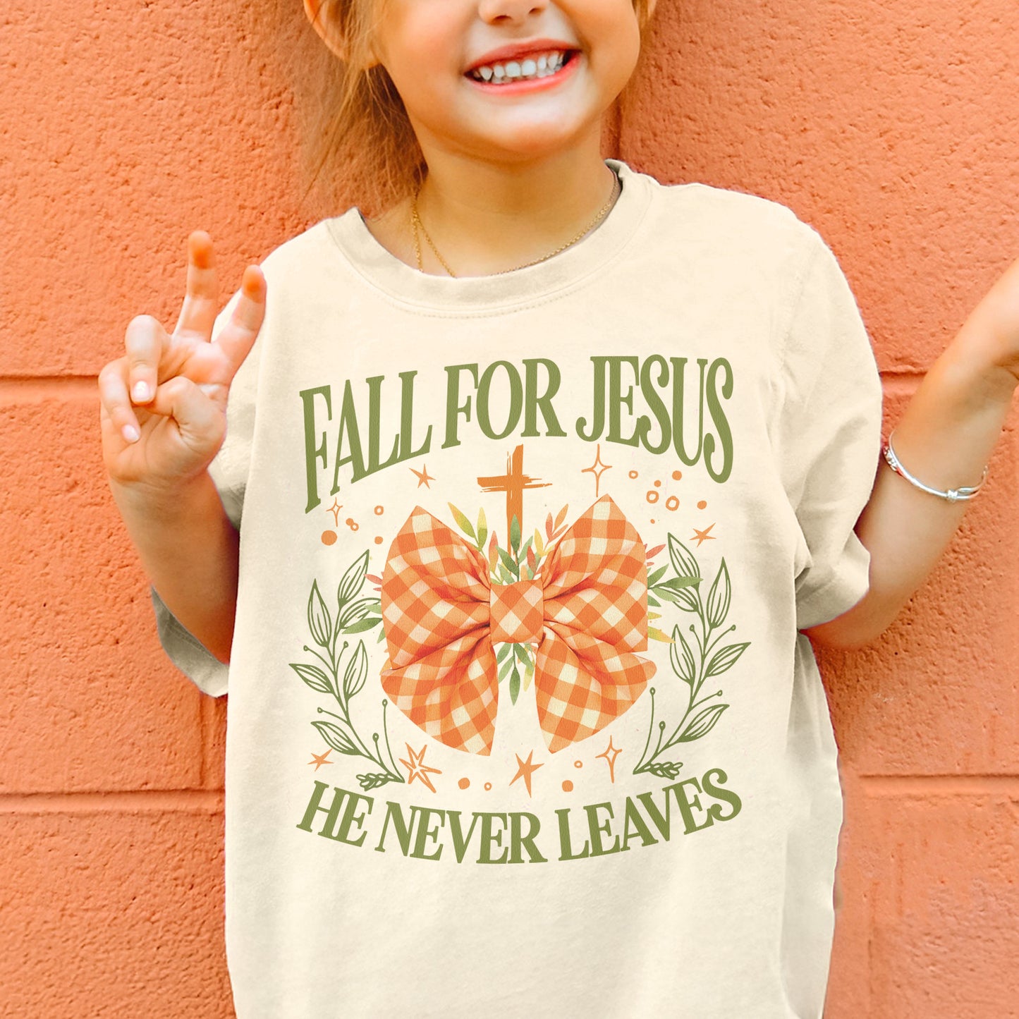 Fall For Jesus: Christian Faith, He Never Leaves Autumn Praise Youth Tshirt