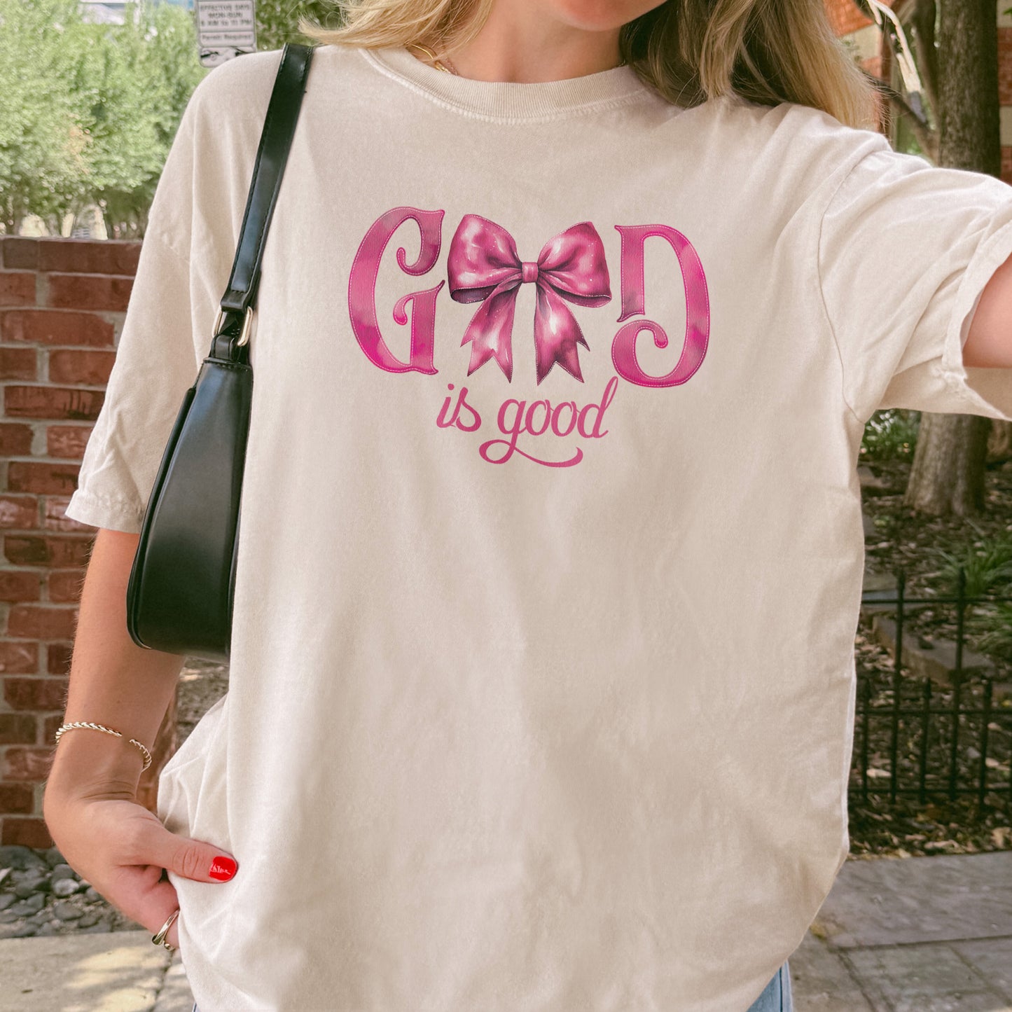 God Is Good Shirt | Pink Bow Christian Faith Tee, Bible Verse Top