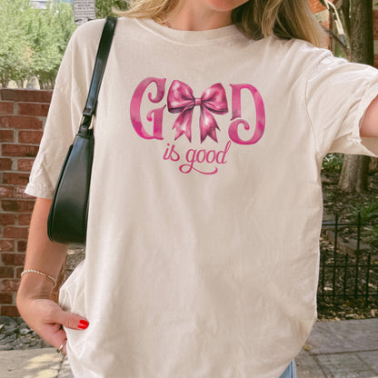 God Is Good Shirt | Pink Bow Christian Faith Tee, Bible Verse Top