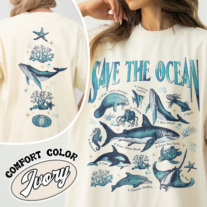 Save The Ocean Comfort Colors Shirt, Animal Tshirt, Retro Ocean Nature Shirt, Dolphin Shirt, Shark Lover Gift,Marine Biologist,Surfing Shirt