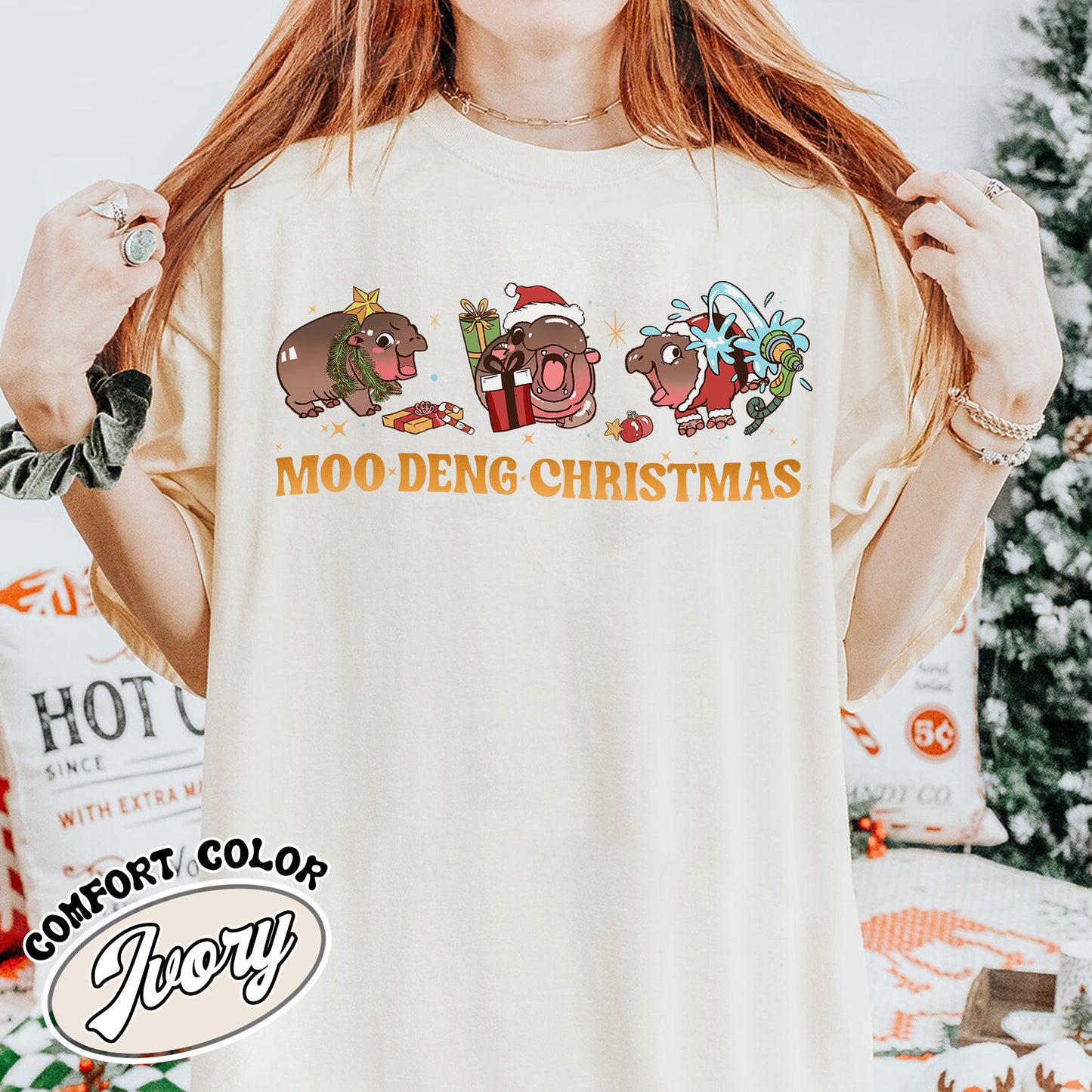 Moo Deng Shirt, Baby Hippo Shirt, Christmas Shirt, Baby Hippo Tee, Moo Deng Gift, Christmas Gift, Moo Deng Lover Shirt, Funny Baby Hippo Lover