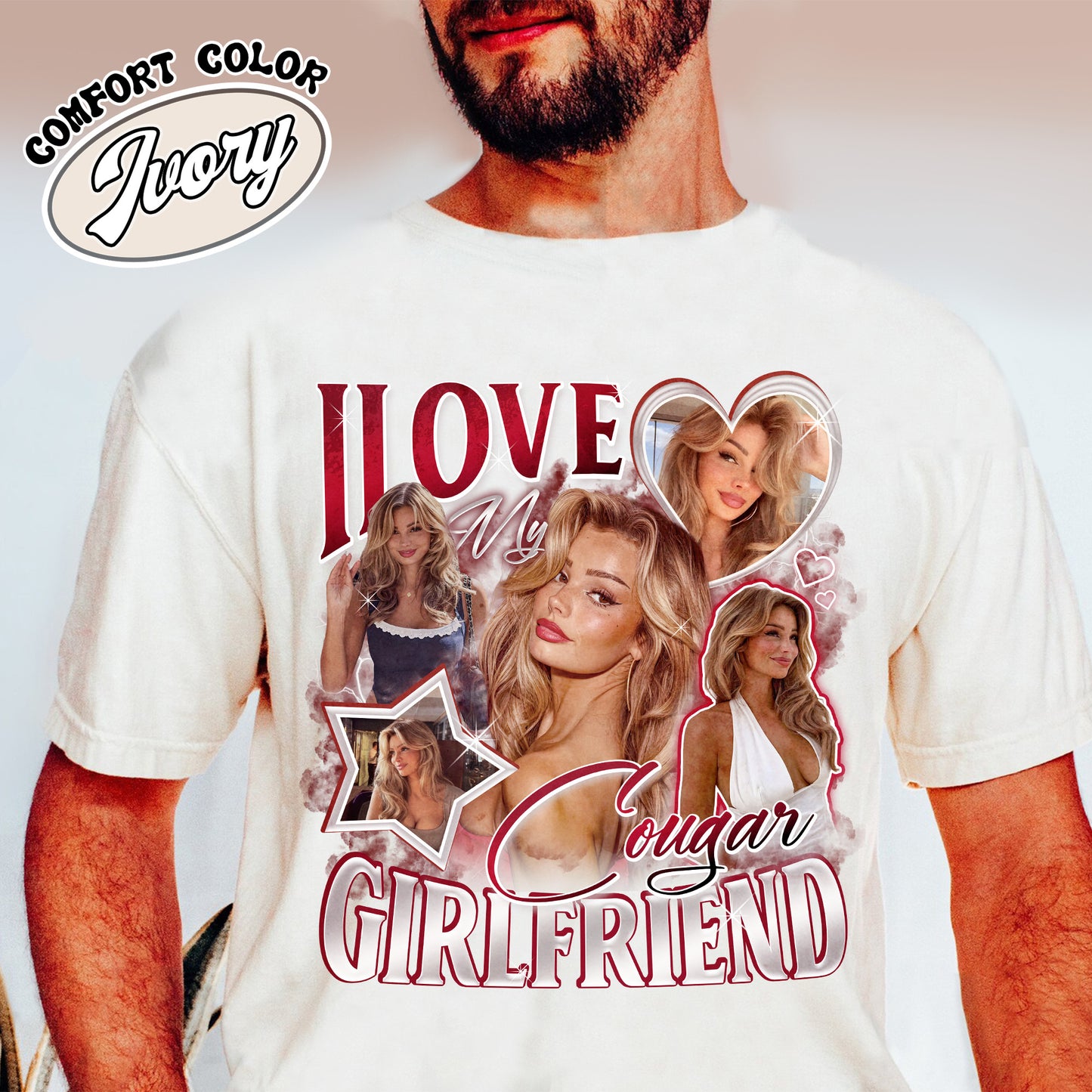 I Love My Cougar Girlfriend Shirt Custom Photo,Valentine Gift I Love My Girlfriend Custom Picture,Girlfriend Bootleg Shirt,90s Bootleg Shirt