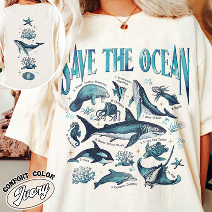 Save The Ocean Comfort Colors Shirt, Animal Tshirt, Retro Ocean Nature Shirt, Dolphin Shirt, Shark Lover Gift,Marine Biologist,Surfing Shirt