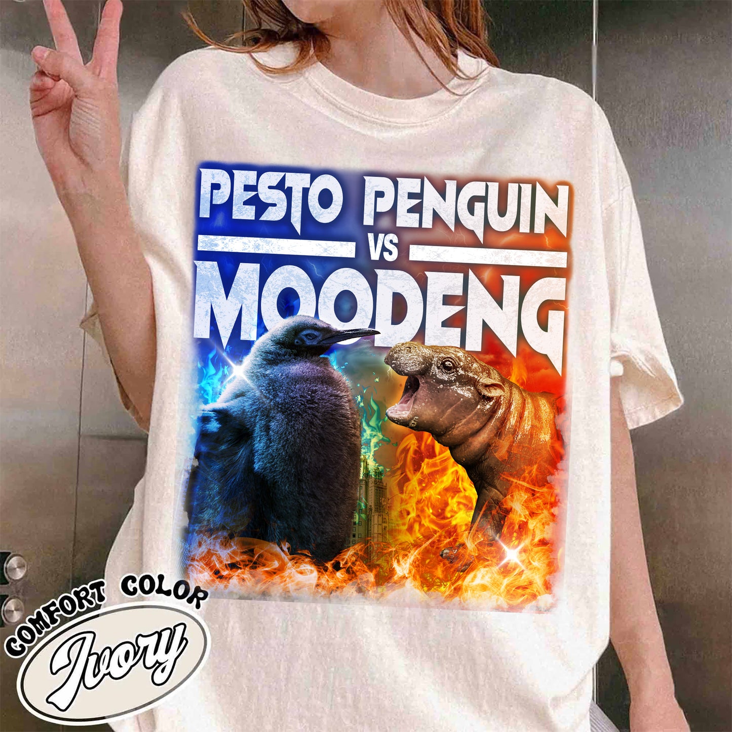 Pesto the Penguin Shirt, Moo Deng Shirt, Hippo Moo Deng Shirt, Animal Lover Gift, the Penguin Viral Cute Shirt, Funny Penguin, Zoo Baby Hippo