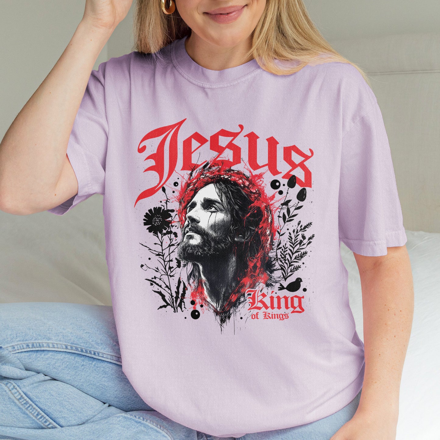Jesus King of Kings Shirt: Crown of Thorns Christian Tee, Faith Graphic Top, Spiritual Streetwear