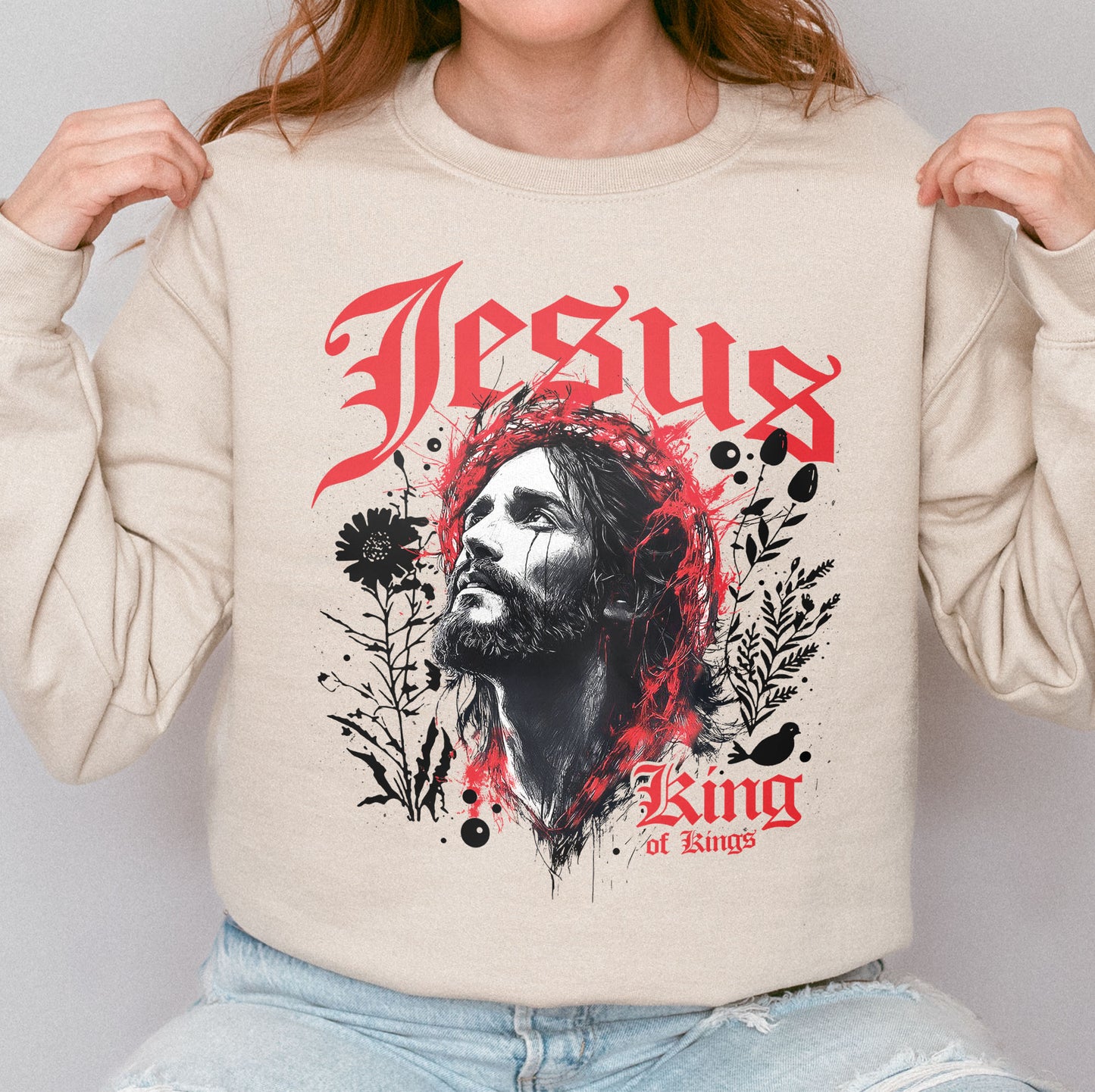 Jesus King of Kings Sweatshirt: Crown of Thorns Christian Sweatshirt, Faith Graphic Sweatshirt, Spiritual Streetwear