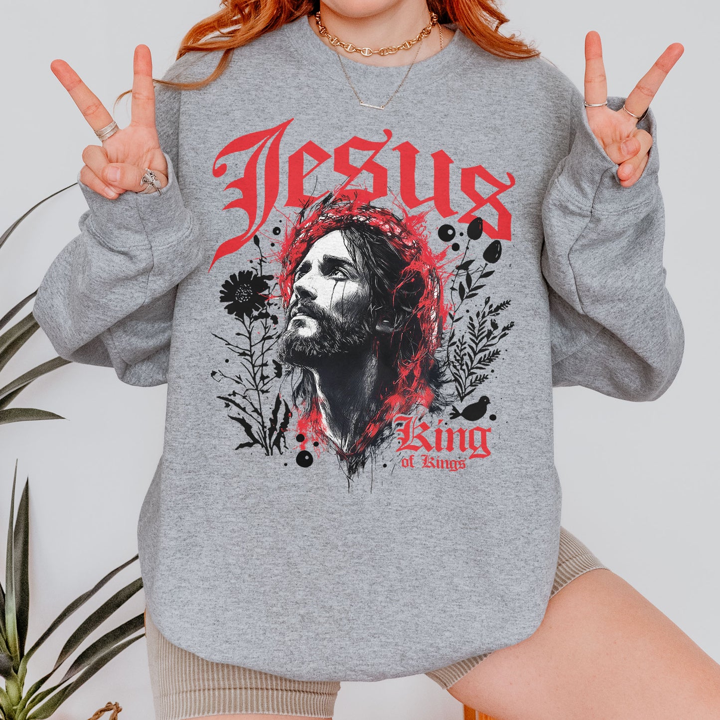 Jesus King of Kings Sweatshirt: Crown of Thorns Christian Sweatshirt, Faith Graphic Sweatshirt, Spiritual Streetwear