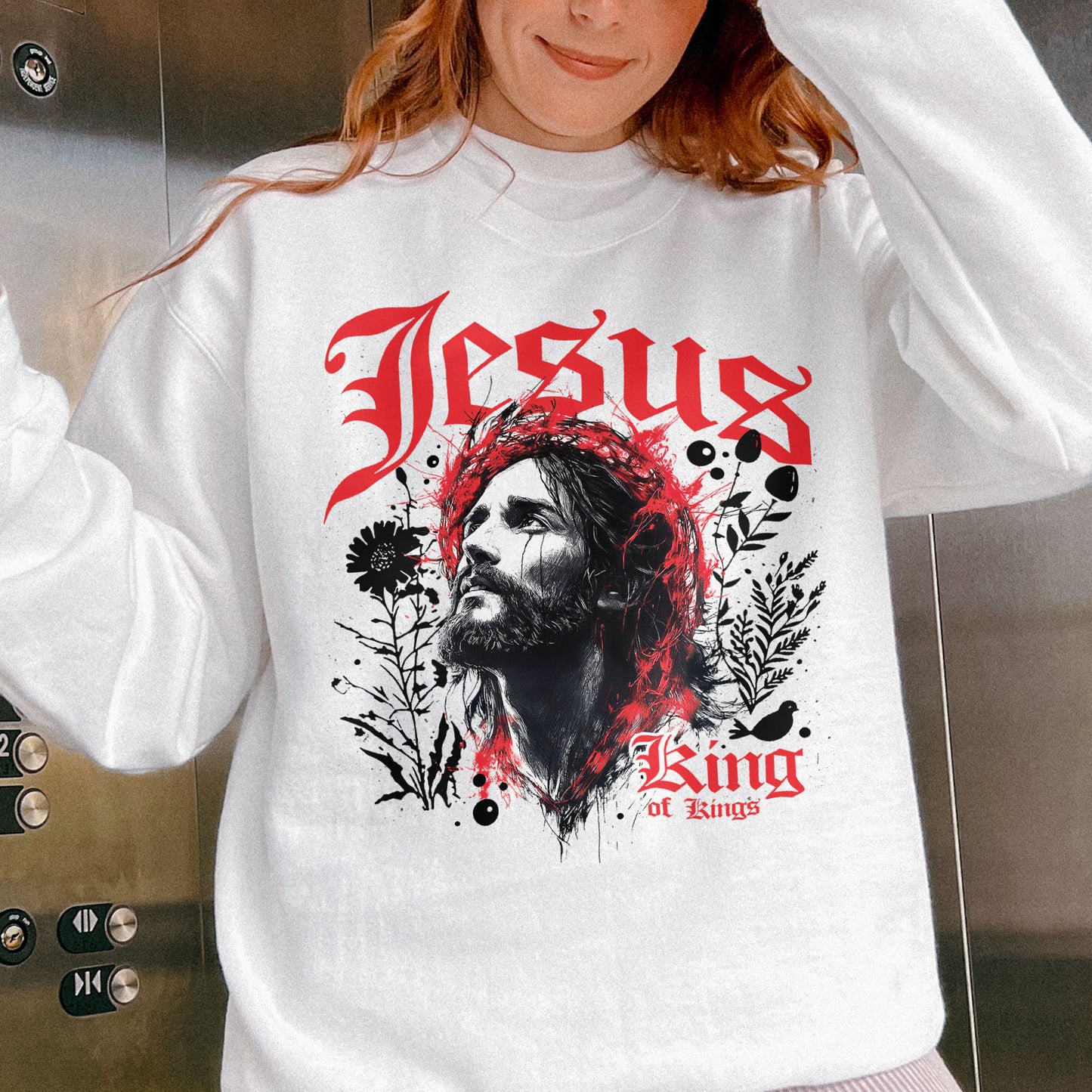 Jesus King of Kings Sweatshirt: Crown of Thorns Christian Sweatshirt, Faith Graphic Sweatshirt, Spiritual Streetwear