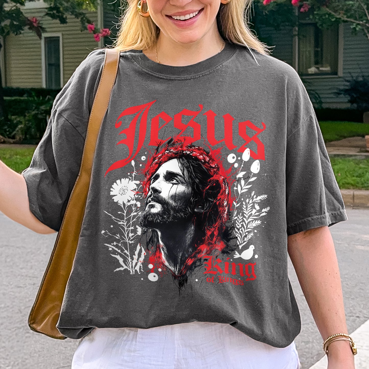 Jesus King of Kings Shirt: Crown of Thorns Christian Tee, Faith Graphic Top, Spiritual Streetwear