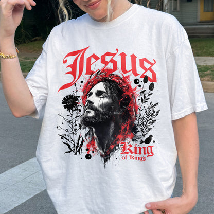 Jesus King of Kings Shirt: Crown of Thorns Christian Tee, Faith Graphic Top, Spiritual Streetwear