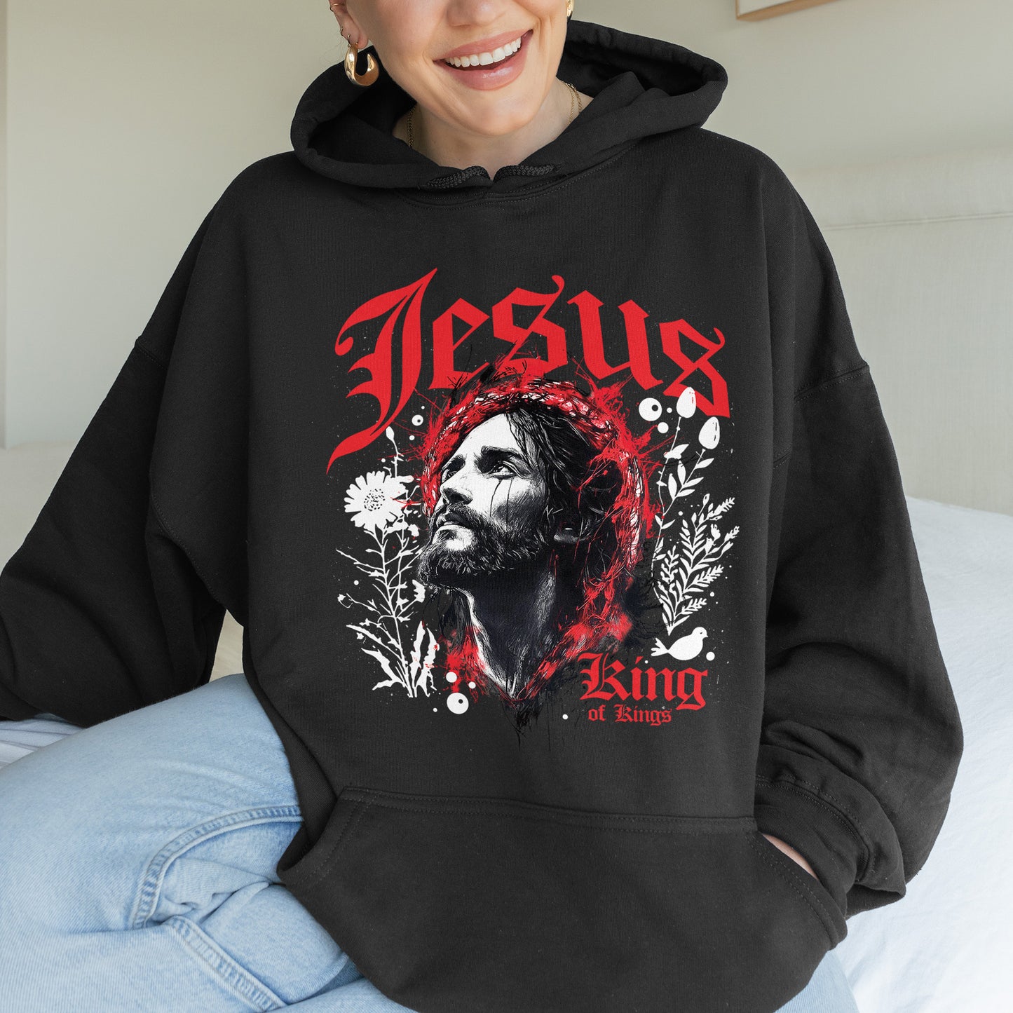 Jesus King of Kings Hoodie: Crown of Thorns Christian Hoodie, Faith Graphic Hoodie, Spiritual Streetwear