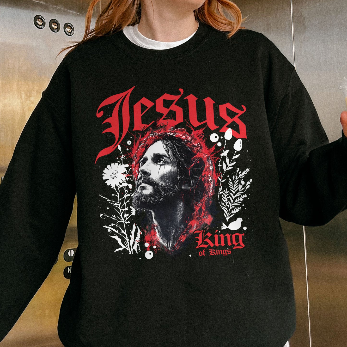 Jesus King of Kings Sweatshirt: Crown of Thorns Christian Sweatshirt, Faith Graphic Sweatshirt, Spiritual Streetwear