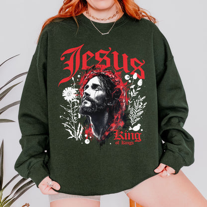 Jesus King of Kings Sweatshirt: Crown of Thorns Christian Sweatshirt, Faith Graphic Sweatshirt, Spiritual Streetwear