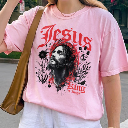 Jesus King of Kings Shirt: Crown of Thorns Christian Tee, Faith Graphic Top, Spiritual Streetwear