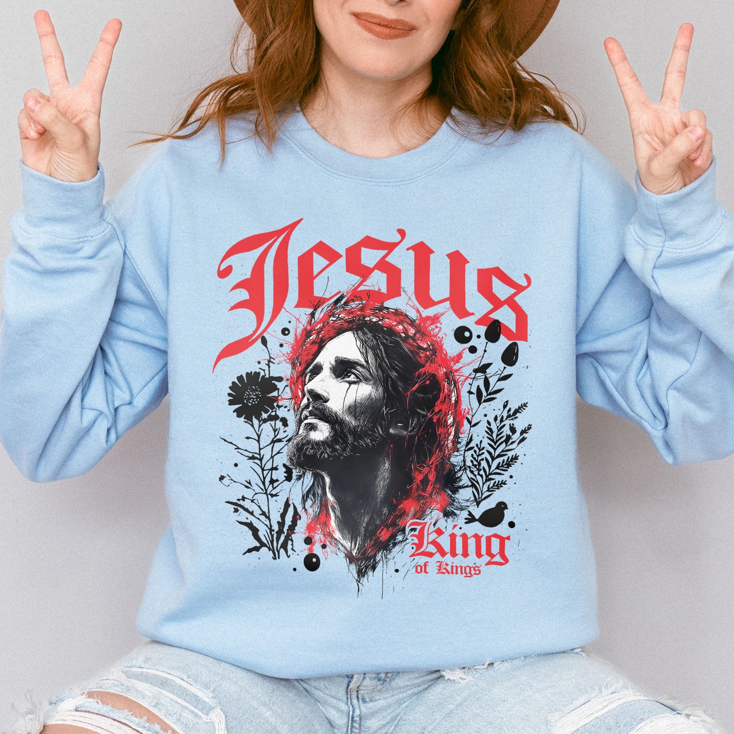 Jesus King of Kings Sweatshirt: Crown of Thorns Christian Sweatshirt, Faith Graphic Sweatshirt, Spiritual Streetwear