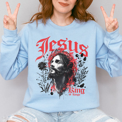 Jesus King of Kings Sweatshirt: Crown of Thorns Christian Sweatshirt, Faith Graphic Sweatshirt, Spiritual Streetwear