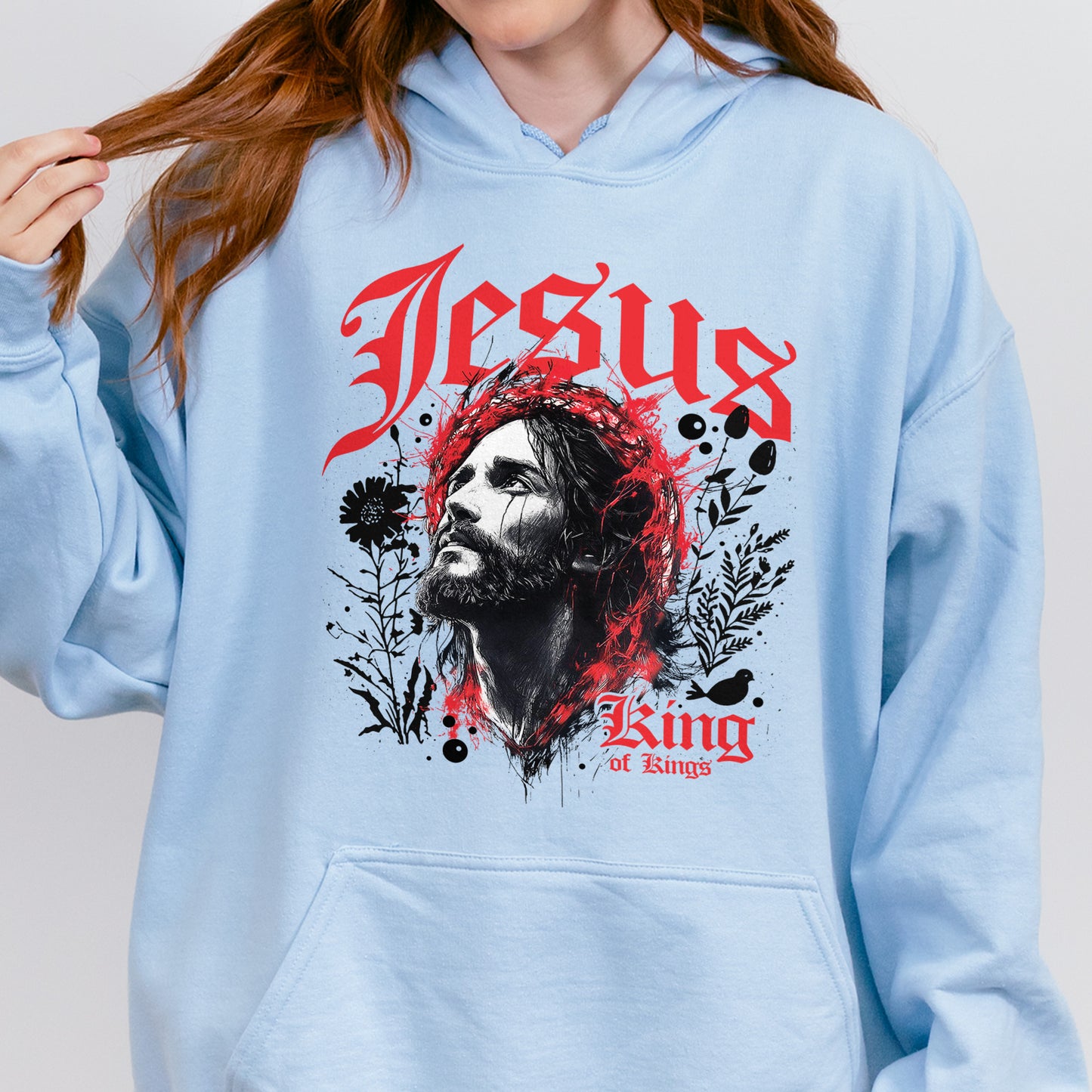 Jesus King of Kings Hoodie: Crown of Thorns Christian Hoodie, Faith Graphic Hoodie, Spiritual Streetwear