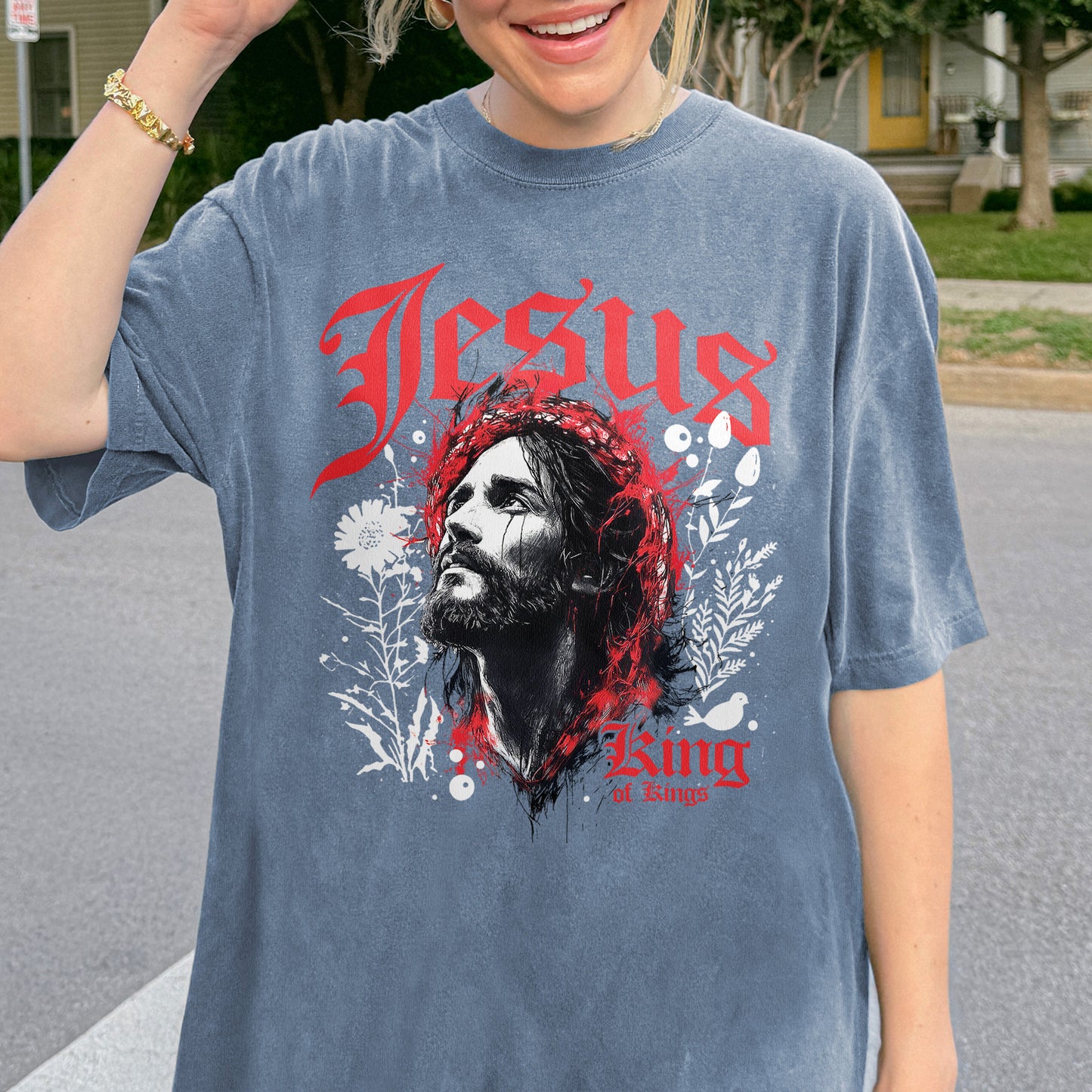 Jesus King of Kings Shirt: Crown of Thorns Christian Tee, Faith Graphic Top, Spiritual Streetwear