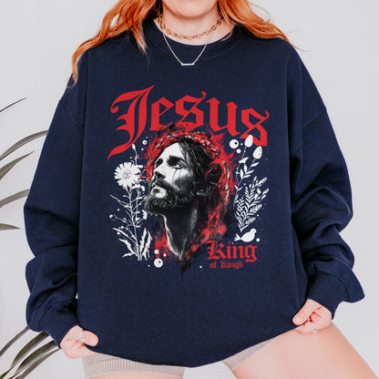 Jesus King of Kings Sweatshirt: Crown of Thorns Christian Sweatshirt, Faith Graphic Sweatshirt, Spiritual Streetwear