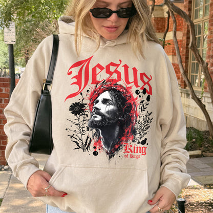 Jesus King of Kings Hoodie: Crown of Thorns Christian Hoodie, Faith Graphic Hoodie, Spiritual Streetwear