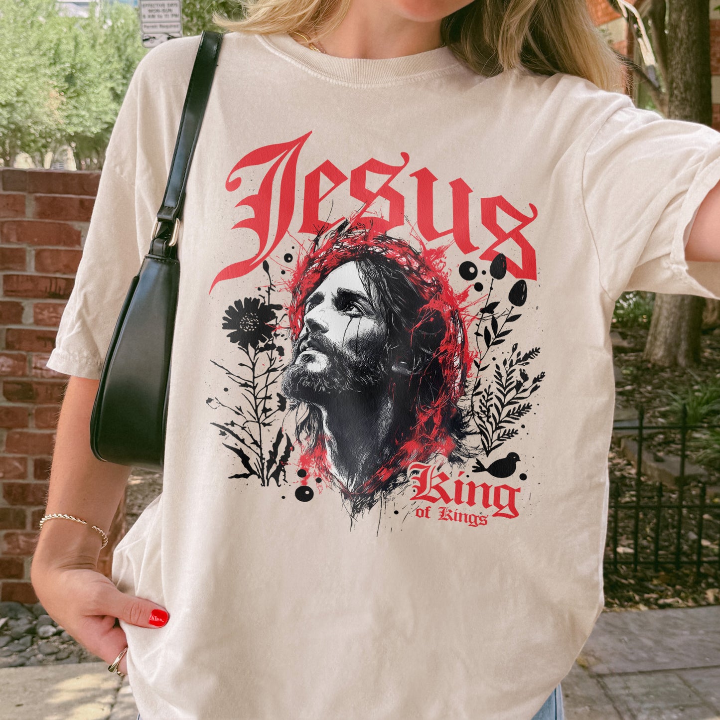 Jesus King of Kings Shirt: Crown of Thorns Christian Tee, Faith Graphic Top, Spiritual Streetwear