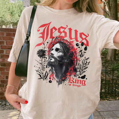 Jesus King of Kings Shirt: Crown of Thorns Christian Tee, Faith Graphic Top, Spiritual Streetwear