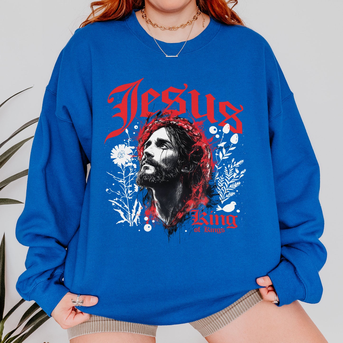 Jesus King of Kings Sweatshirt: Crown of Thorns Christian Sweatshirt, Faith Graphic Sweatshirt, Spiritual Streetwear