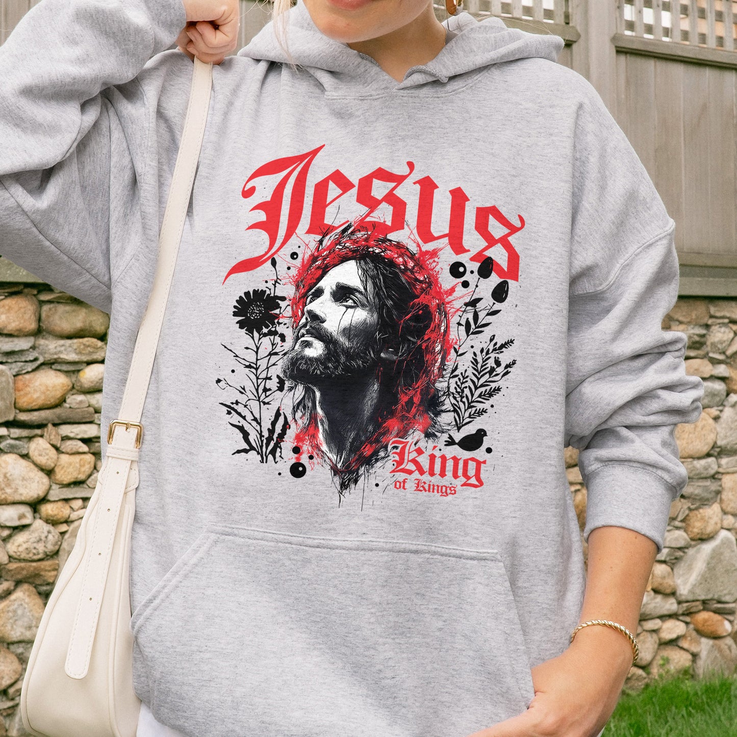 Jesus King of Kings Hoodie: Crown of Thorns Christian Hoodie, Faith Graphic Hoodie, Spiritual Streetwear