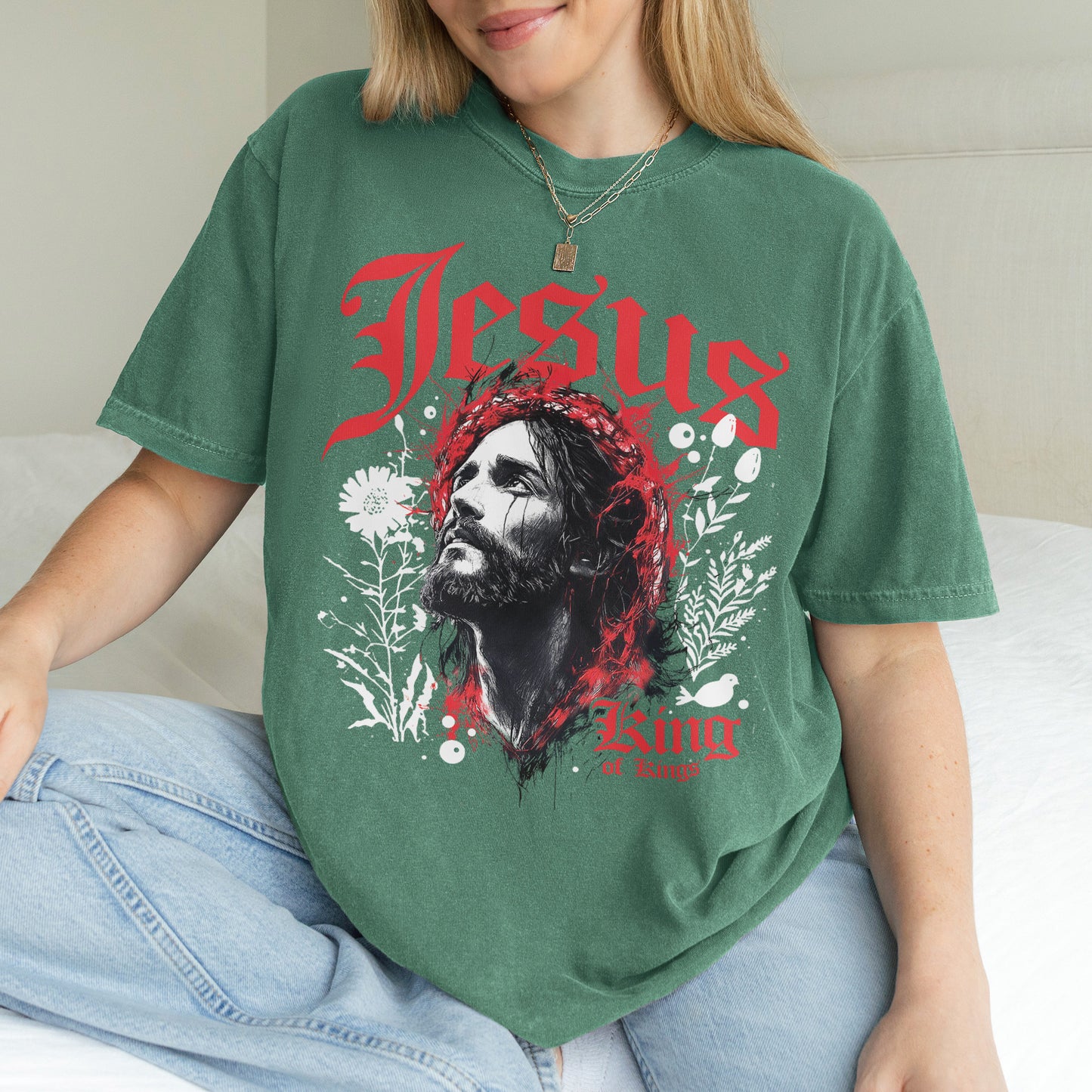 Jesus King of Kings Shirt: Crown of Thorns Christian Tee, Faith Graphic Top, Spiritual Streetwear