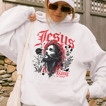 Jesus King of Kings Hoodie: Crown of Thorns Christian Hoodie, Faith Graphic Hoodie, Spiritual Streetwear