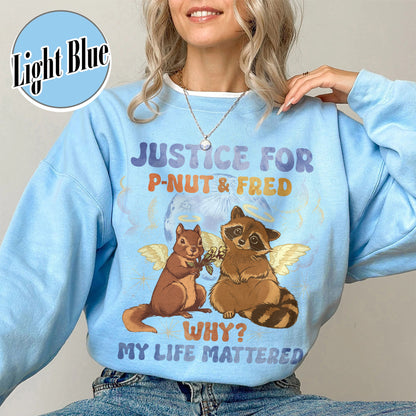 Justice for P'nut and Fred Sweatshirt, P’Nut The Squirrel, Raccoon With Moon Sweatshirt, Animal Rights Sweatshirt, P'nut and Raccoons Vintage Graphic Sweatshirt