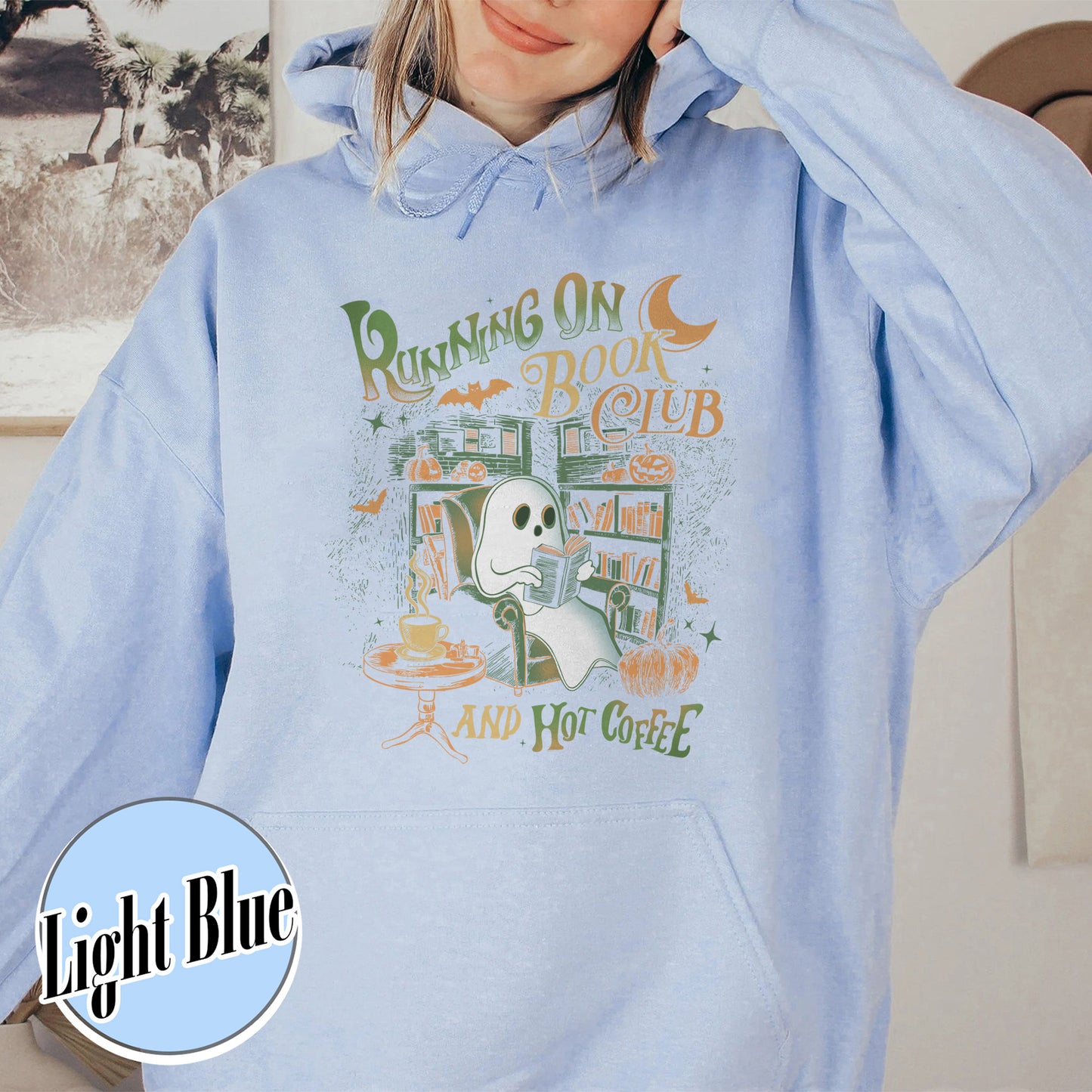 Bookish Hoodie, Ghost Book Hoodie, Book Club Halloween Hoodie, Running on Book Club and Hot Coffee