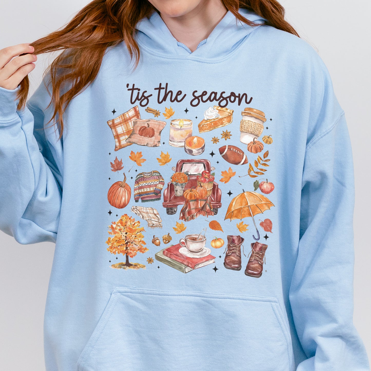 Tis the Season Tee, Pumpkin Season, Autumn Doodle Harvest, Women’s Cozy Hoodie