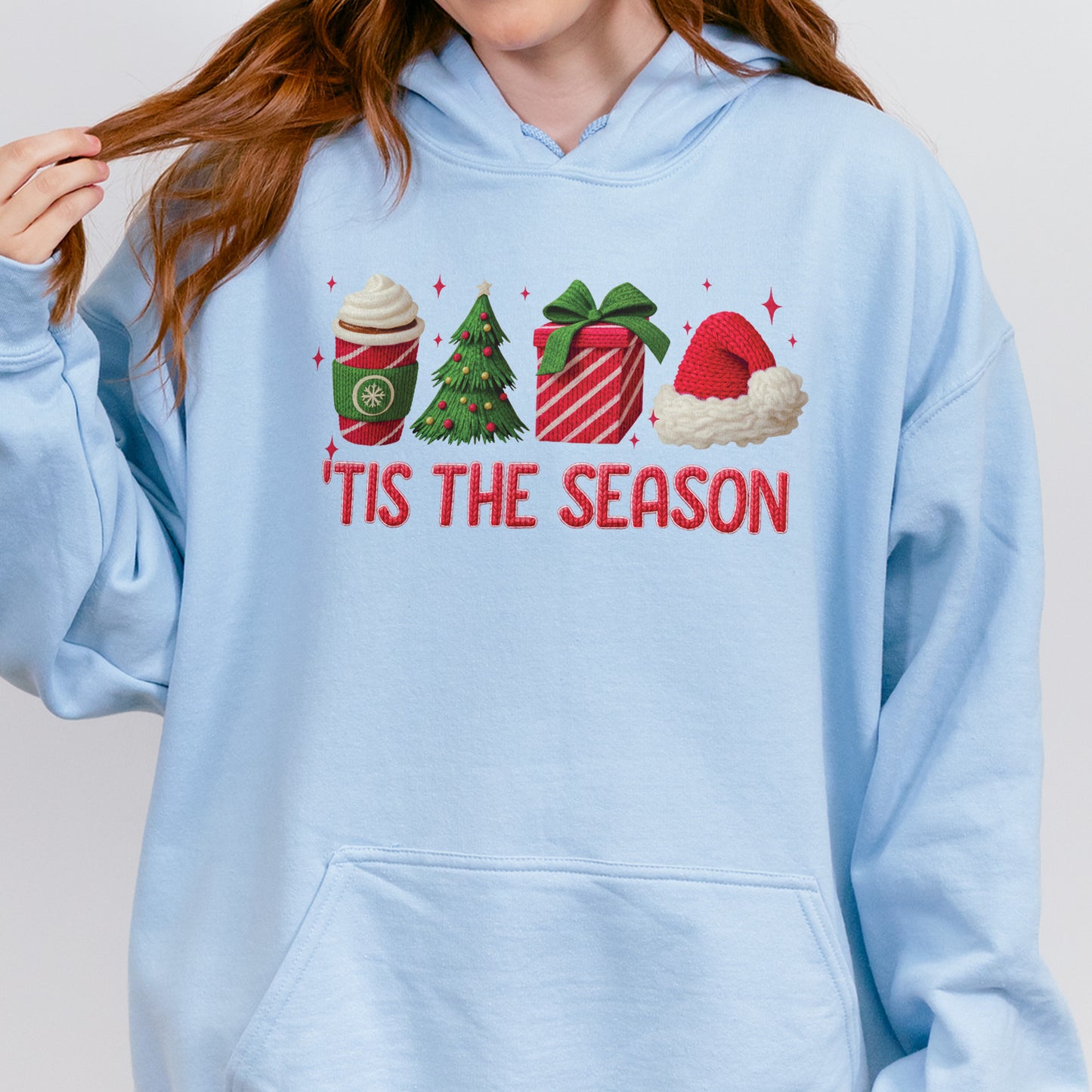 Tis The Season Shirt: Christmas Coffee, Holiday Gift, Santa Hat Tree, Festive Christmas Outfit Hoodie