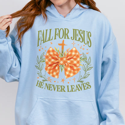 Fall For Jesus: Christian Faith, He Never Leaves Autumn Praise Hoodie