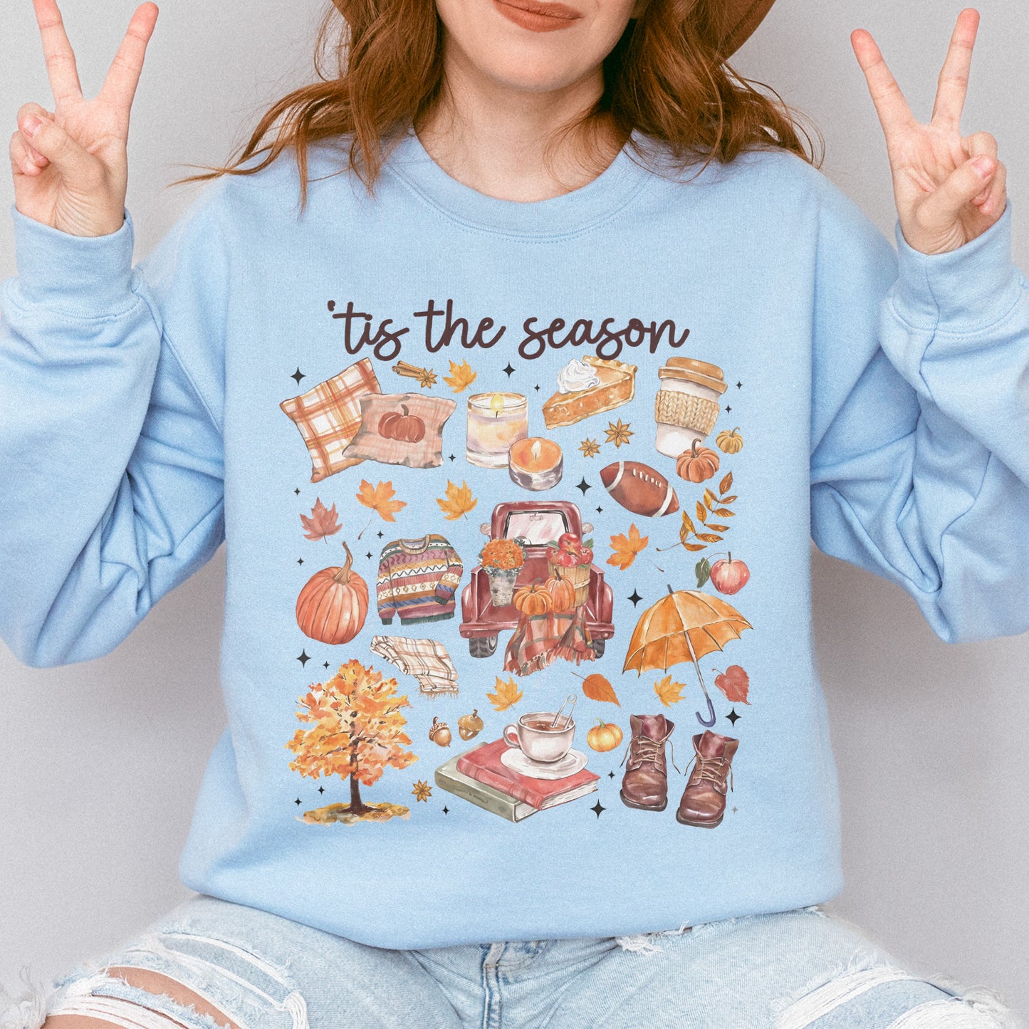Tis the Season Tee, Pumpkin Season, Autumn Doodle Harvest, Women’s Cozy Sweatshirt