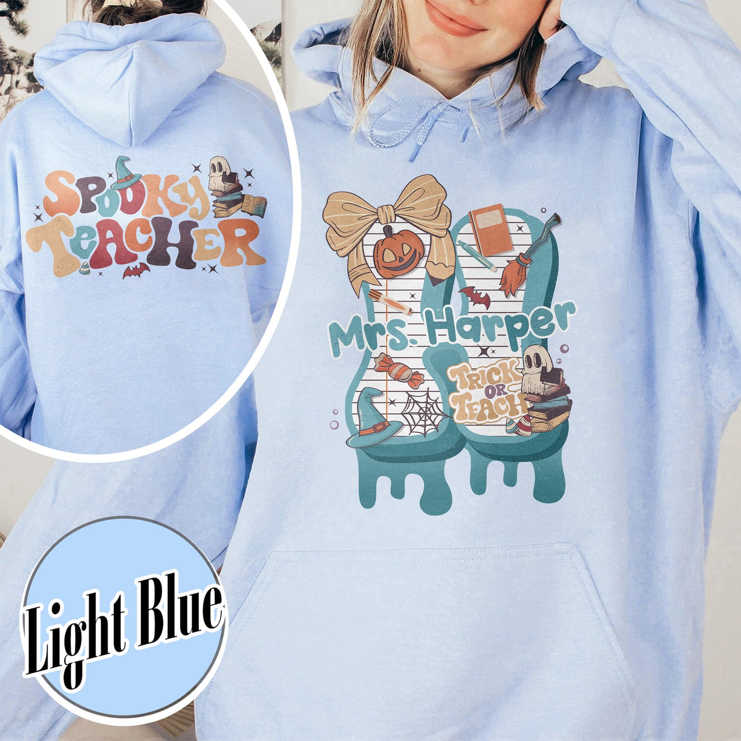 Back to School Hoodie, Personalized Halloween Teacher Hoodie, First Day of School Hoodie