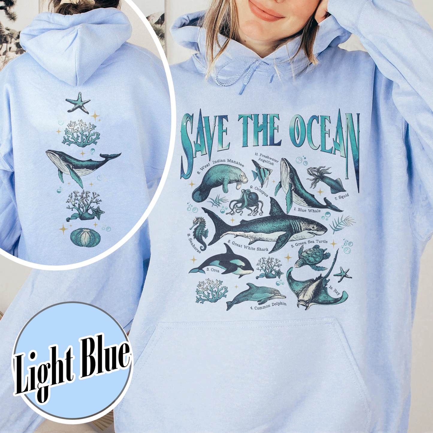 Save The Ocean Hoodie, Animal Hoodie, Retro Ocean Nature Hoodie, Dolphin Hoodie, Shark Lover Gift,Marine Biologist,Surfing Hoodie
