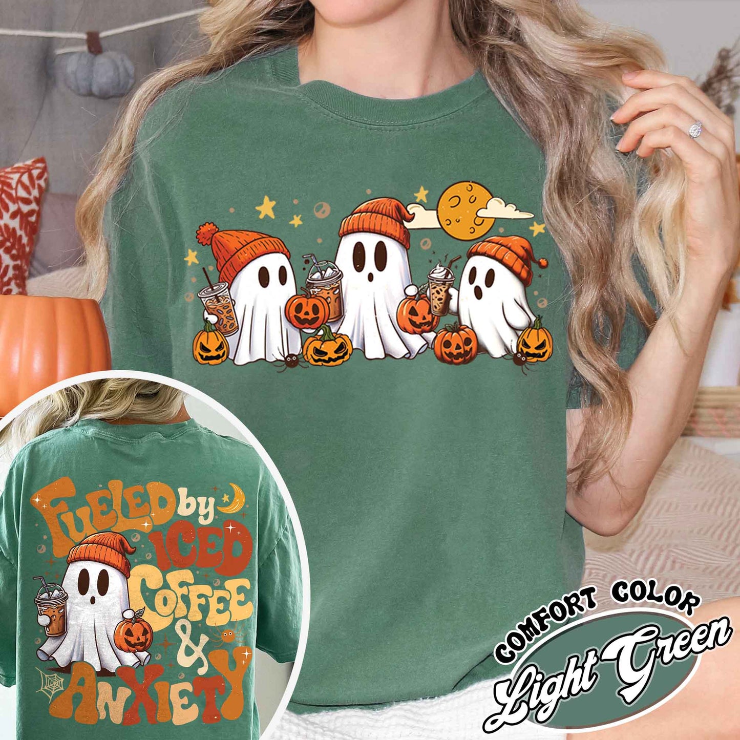 Halloween Coffee Shirt, Little Ghost Iced Coffee Shirt, Halloween Shirt ,Cute Ghost Drinking Coffee, Halloween Ghost Iced Coffee T-shirt