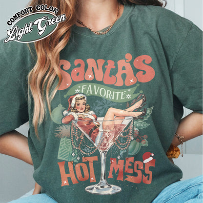 Santa Favorite Hot Mess Wine Shirt, Christmas Martini Shirt, Martini Christmas Shirt, Coquette Christmas Drink Shirt, Espresso Martini Christmas