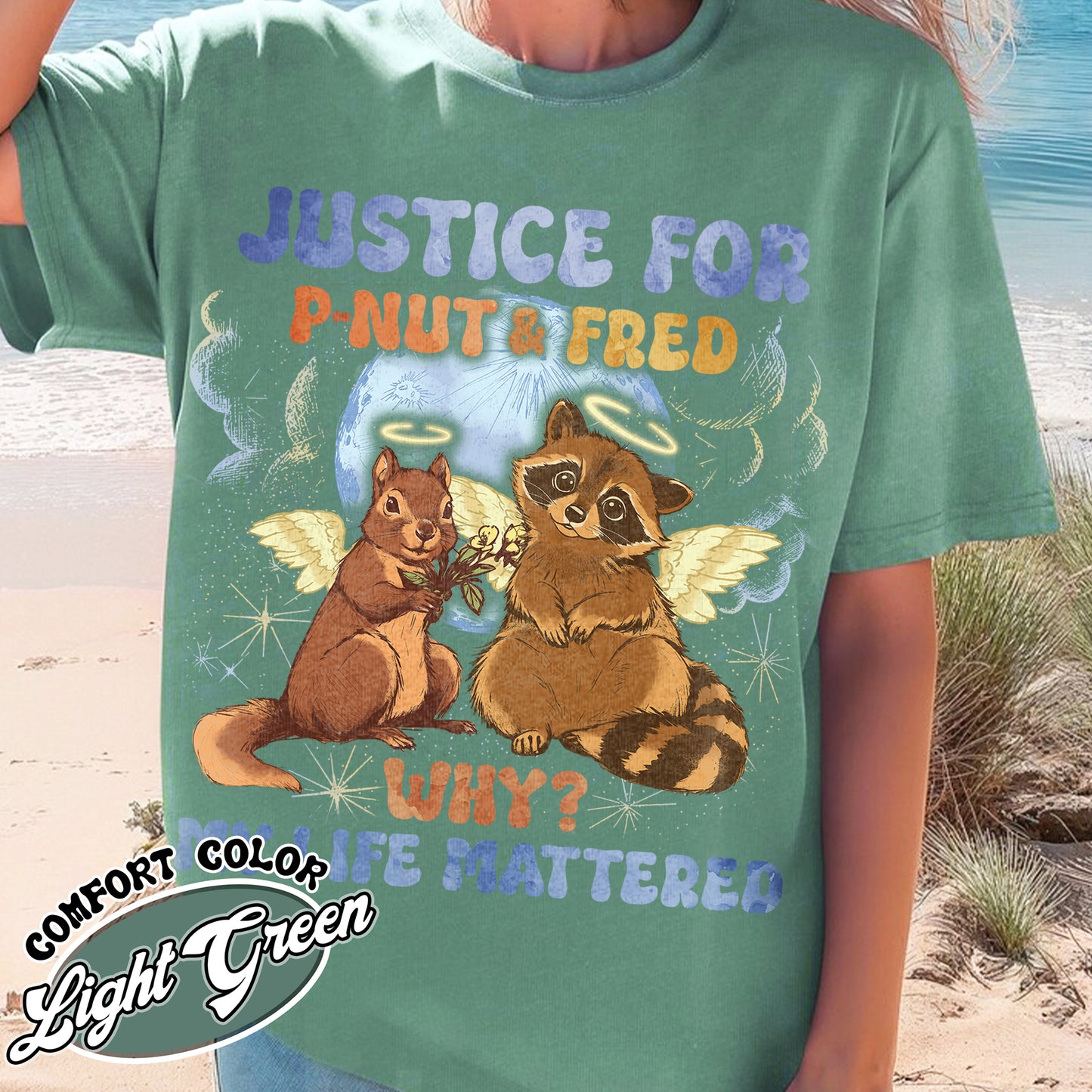 Justice for P'nut and Fred Shirt,P’Nut The Squirrel,Raccoon With Moon Shirt,Animal Rights Shirt,P'nut and Raccoons Vintage Graphic shirt