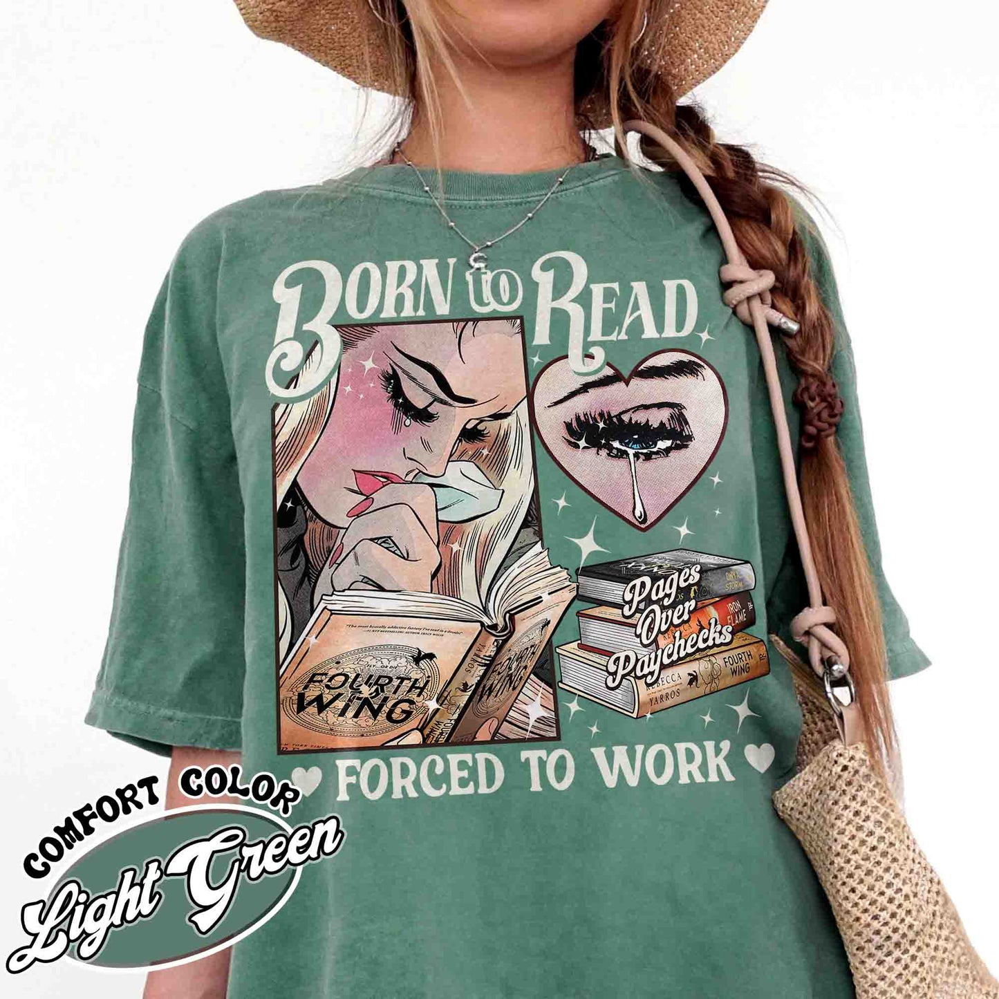 Born To Read Forced To Work Shirt, Born To Read FW Shirt, Born To Read Bookish Crewneck, Basgiath War College, Dragon Rider, Fantasy Reader