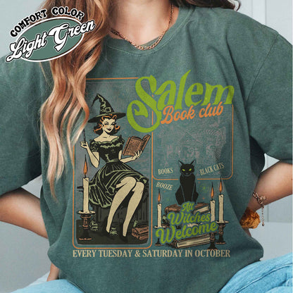 Salem Book Club Shirt, Salem Book Club, Salem Witch Book Club, Halloween Bookish Gift, Halloween Black Cat Broom Shirts, Halloween Bookish Shirt