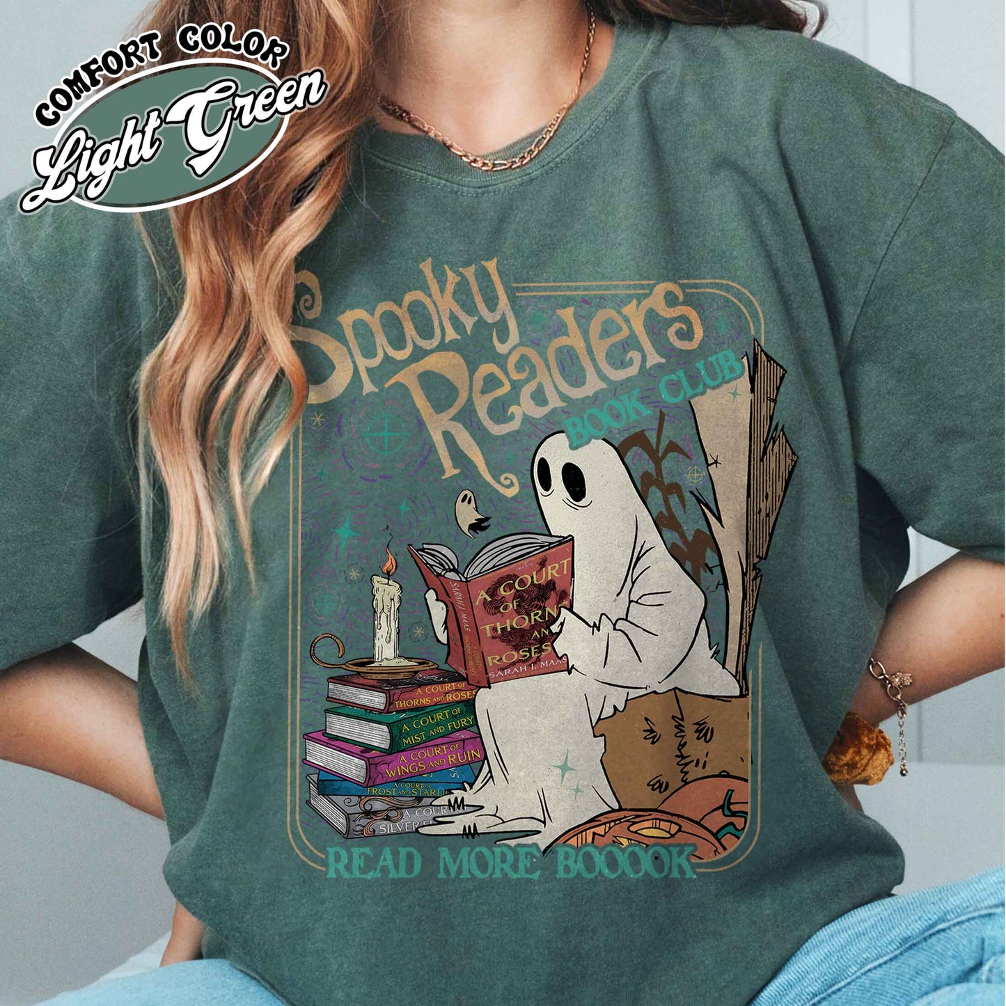 Acotar Ghost Shirt, Bookish Halloween Tee, Spooky Book Lover Shirt, Spooky Season Ghost Skeleton Shirt, Throne Of Glass, Sjm Book Reader