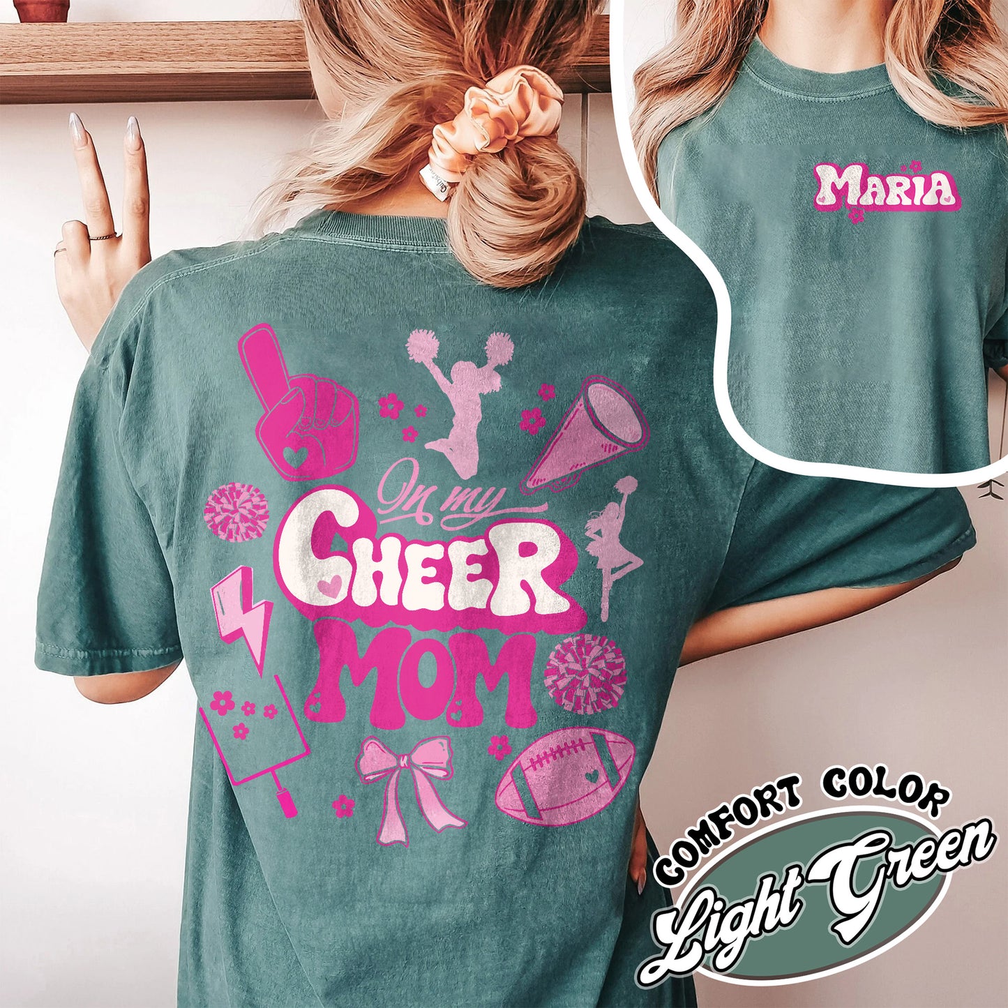 In My Cheer Mom Era Tshirt, Custom Cheer Mom Shirt, Cheer Mom Shirt, Football And Cheer Mom, Cheer Mom Shirt Name, Cheer Mom Summit Shirt