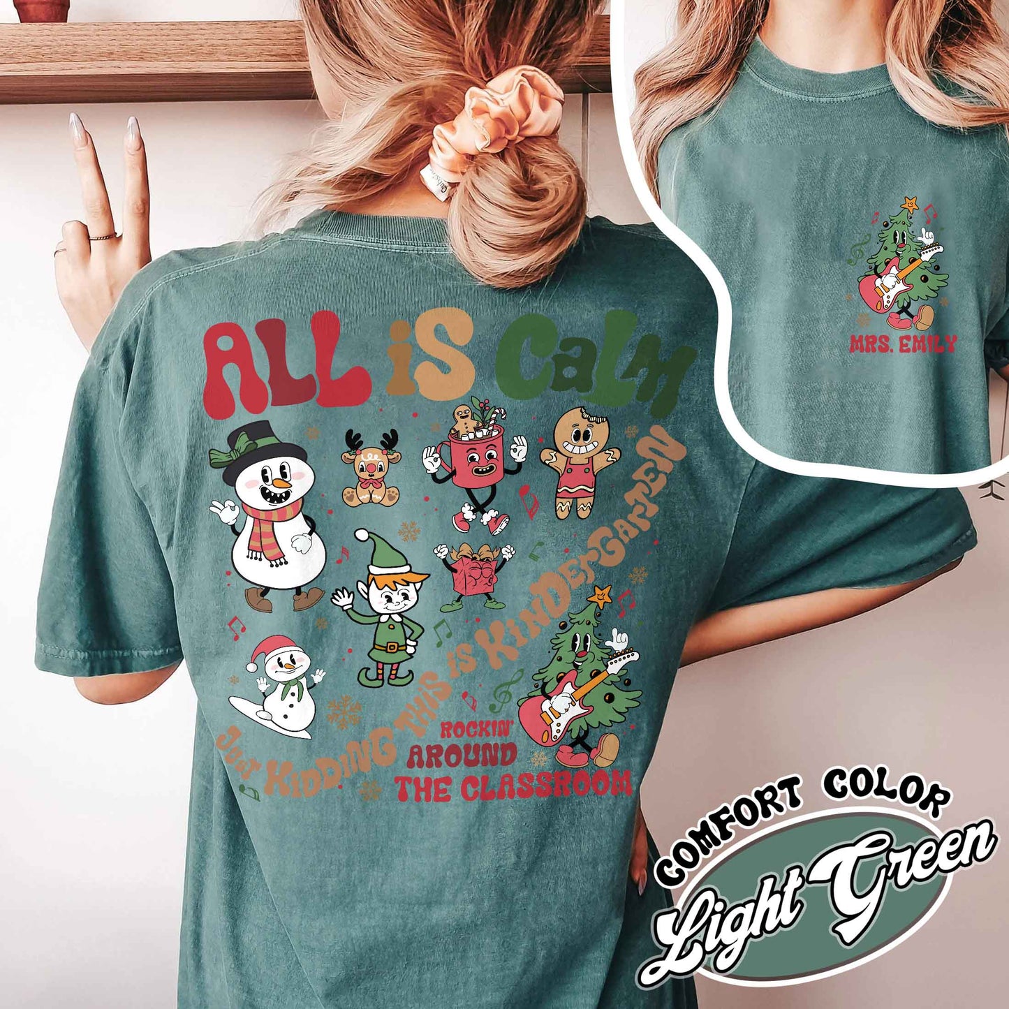 Custom Teacher Christmas Shirt,Christmas Teacher Shirt Best Seller,Rockin Around The Classroom Christmas Teachert,All Is Calm Teacher Shirt