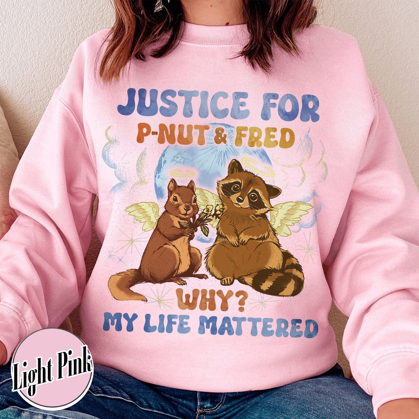 Justice for P'nut and Fred Sweatshirt, P’Nut The Squirrel, Raccoon With Moon Sweatshirt, Animal Rights Sweatshirt, P'nut and Raccoons Vintage Graphic Sweatshirt