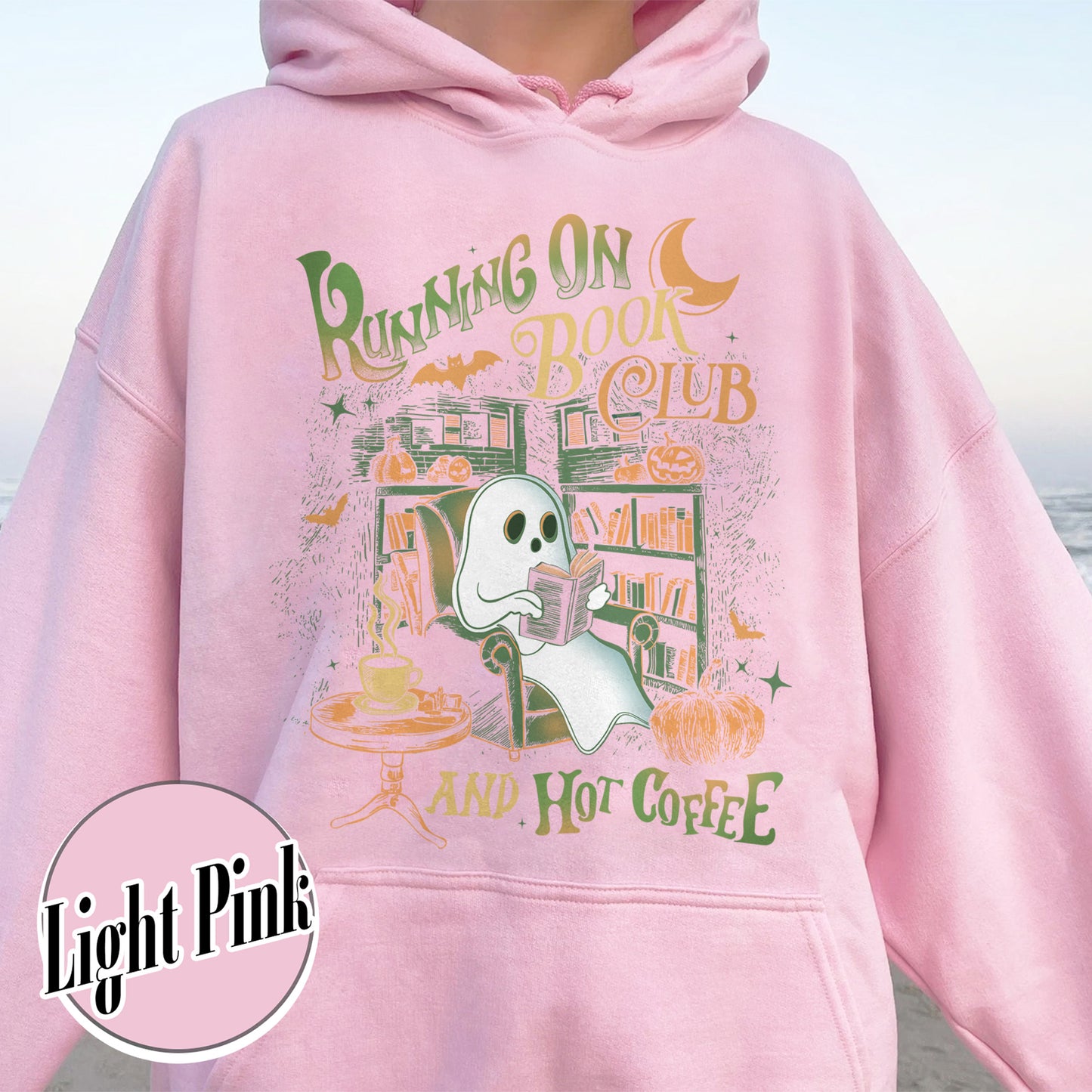 Bookish Hoodie, Ghost Book Hoodie, Book Club Halloween Hoodie, Running on Book Club and Hot Coffee
