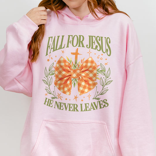 Fall For Jesus: Christian Faith, He Never Leaves Autumn Praise Hoodie
